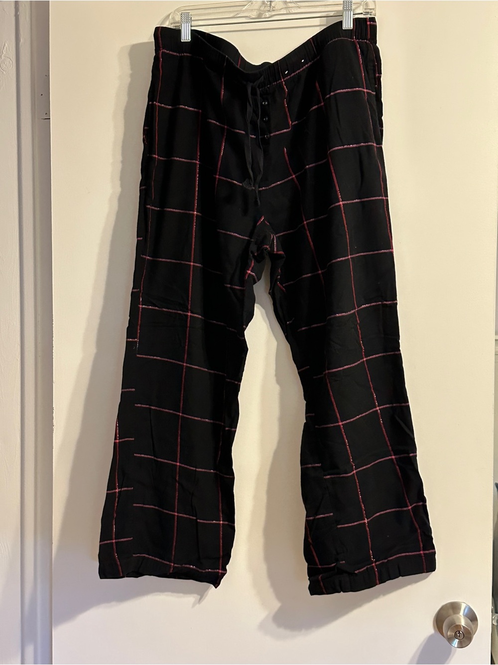 Black Lounge Pants with Pink Windowpane